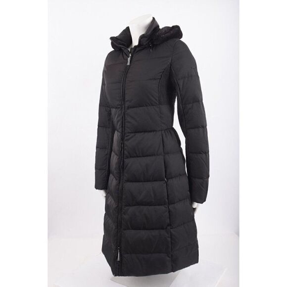 Armani Jeans Womans Down Jacket Coat Sz 38 XS US 2 Black Faux Fur Trim Hood NWT - Picture 4 of 7